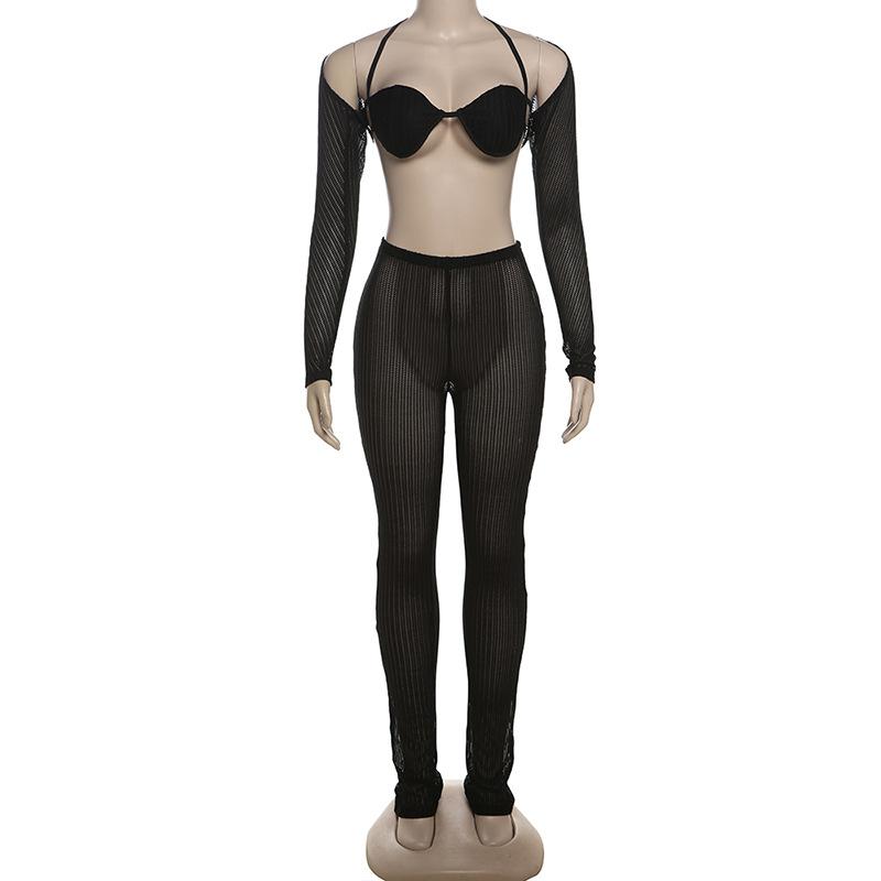 acelimosf™-Halter shrug textured see through pant set