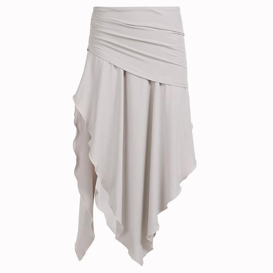 acelimosf™-Ruched irregular ruffle slit solid high rise midi skirt y2k 90s Revival Techno Fashion