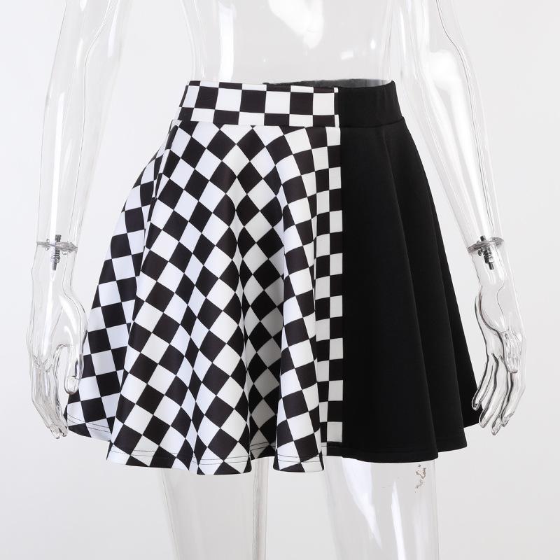 acelimosf™-Plaid patchwork contrast ruched A line mini skirt y2k 90s Revival Techno Fashion