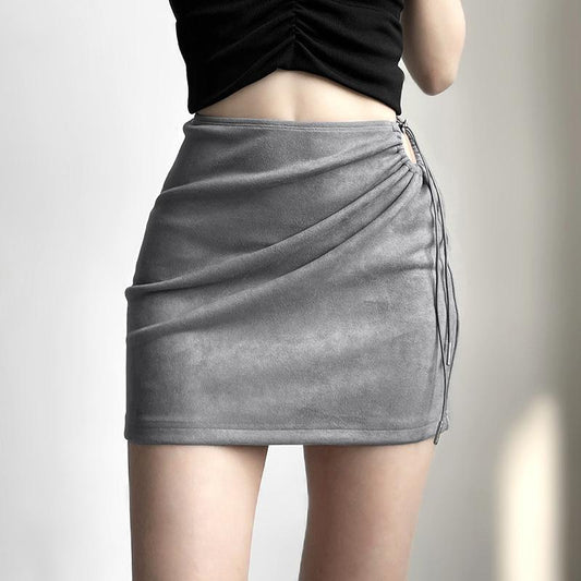 acelimosf™-Drawstring irregular ruched solid mini skirt y2k 90s Revival Techno Fashion