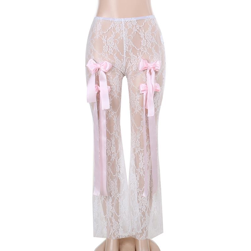 acelimosf™-Bowknot ribbon lace see through pant