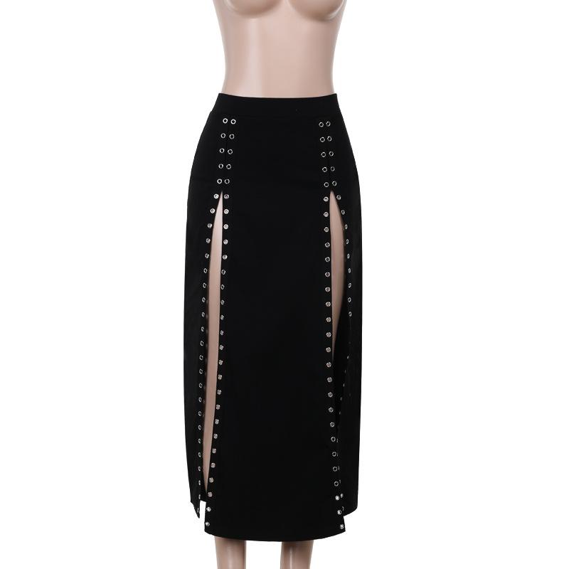 acelimosf™-High slit solid metal maxi skirt