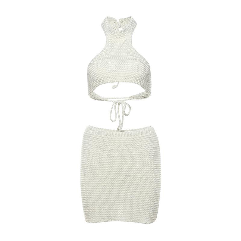 acelimosf™-Halter self tie knitted backless mini skirt set