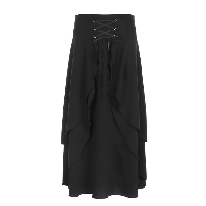 acelimosf™-Solid lace up patchwork zip-up low rise maxi skirt y2k 90s Revival Techno Fashion