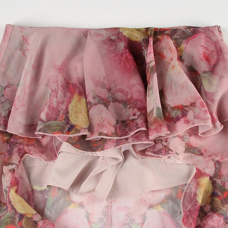 acelimosf™-Chiffon flower print ruffle maxi skirt