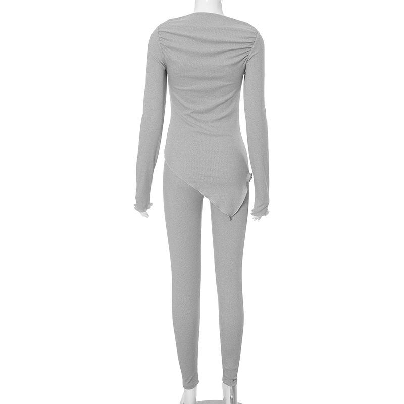 acelimosf™-Long sleeve irregular ruched solid pant set