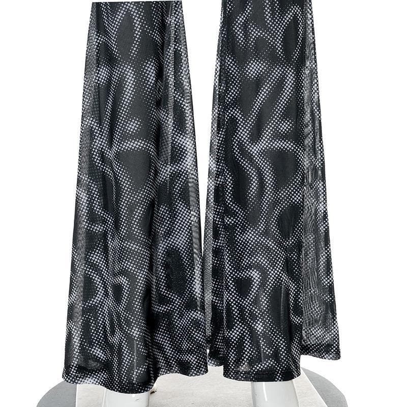 acelimosf™-Mesh see through flared print pant y2k 90s Revival Techno Fashion