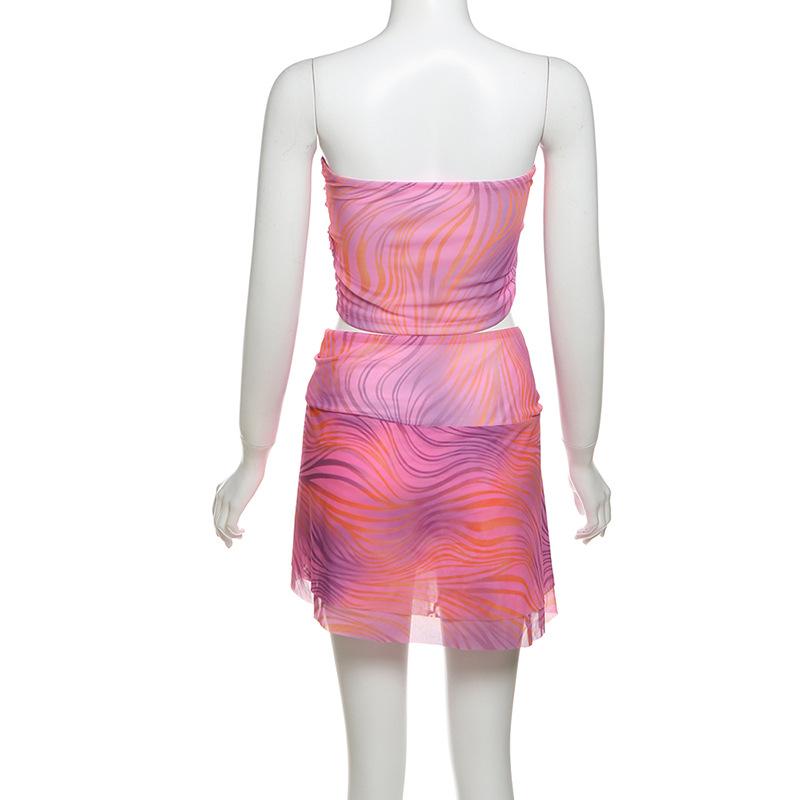 acelimosf™-Backless tie dye ruffle tube mini skirt set