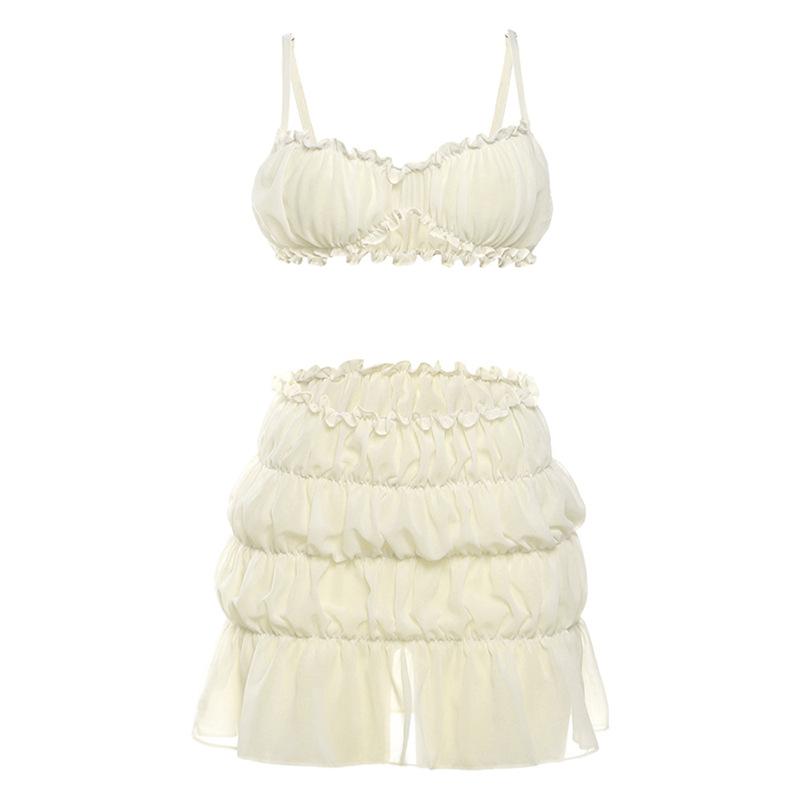 acelimosf™-Ruffle ruched solid cami mini skirt set