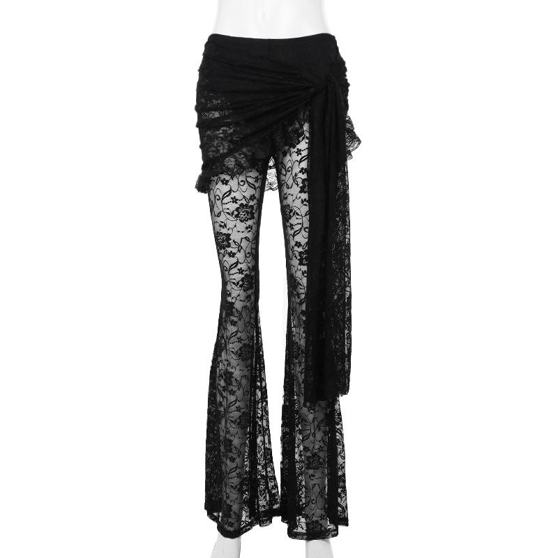 acelimosf™-Ruffle ruched lace irregular solid pant