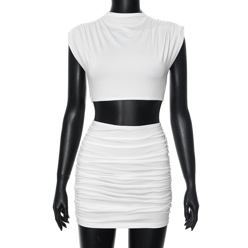 acelimosf™-Cap sleeve ruched solid mini skirt set