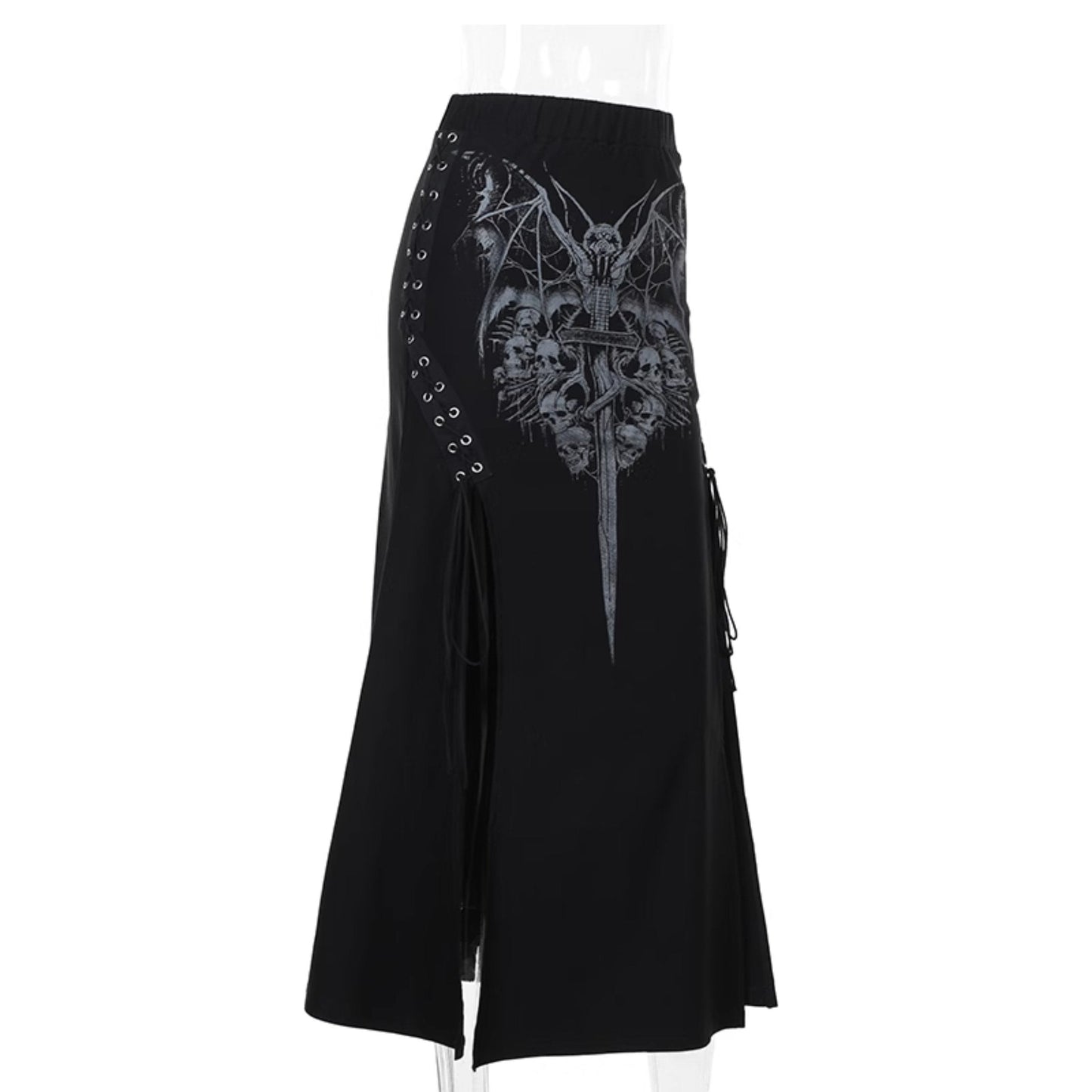 acelimosf™-Print lace up slit ruched maxi skirt