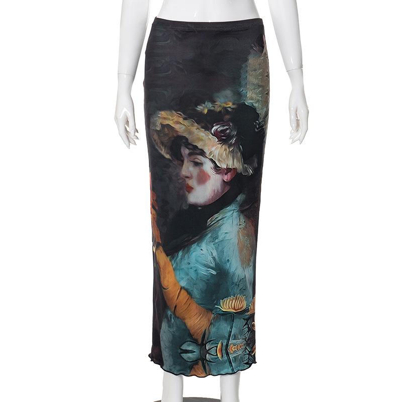 acelimosf™-Print ruffle contrast maxi skirt