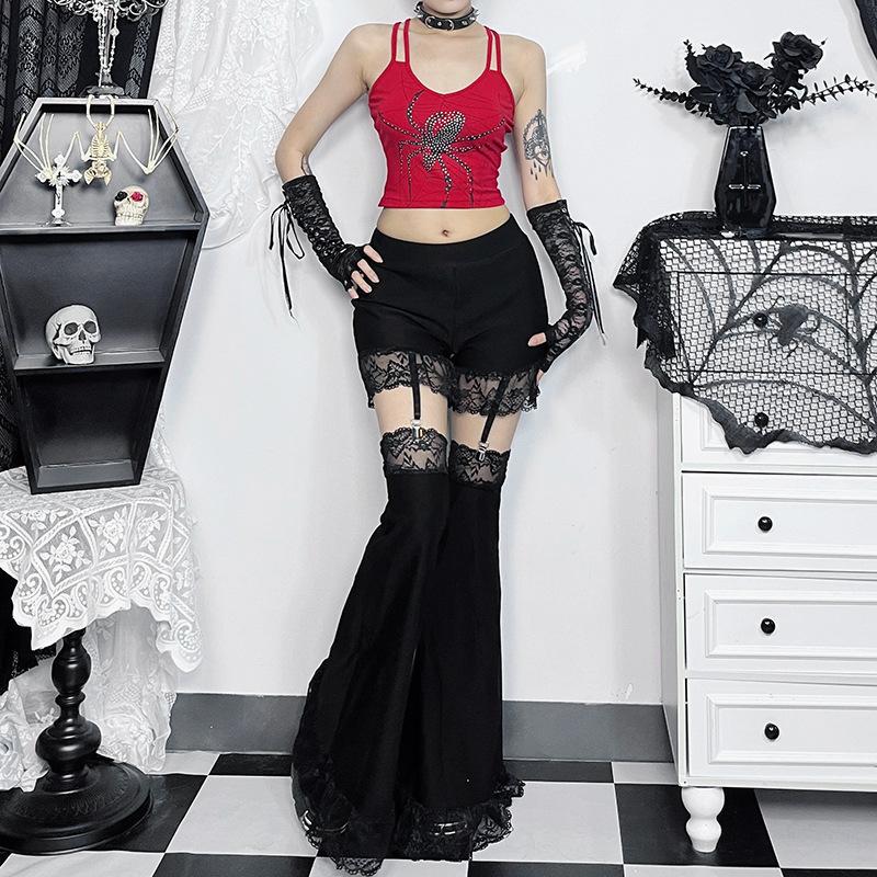 acelimosf™-Lace garter belt hollow out ruched patchwork pant