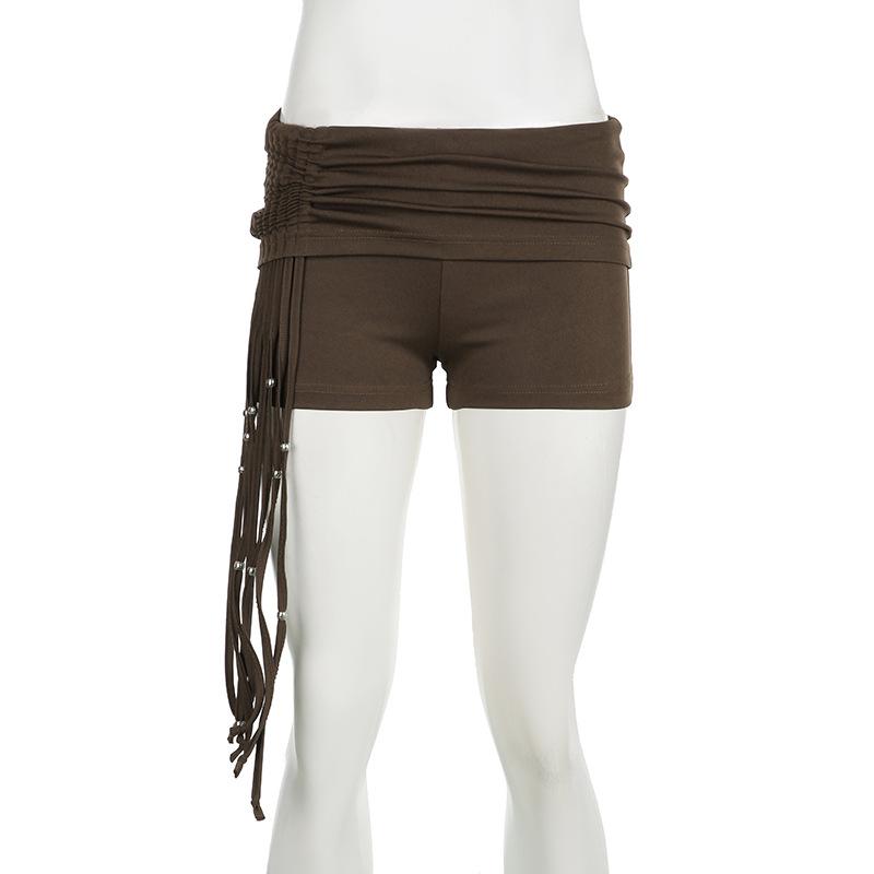 acelimosf™-Tassels beaded ruched low rise short pant