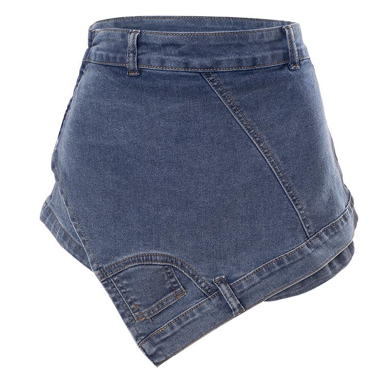 acelimosf™-Patchwork irregular stitch 2-way zip-up denim shorts y2k 90s Revival Techno Fashion