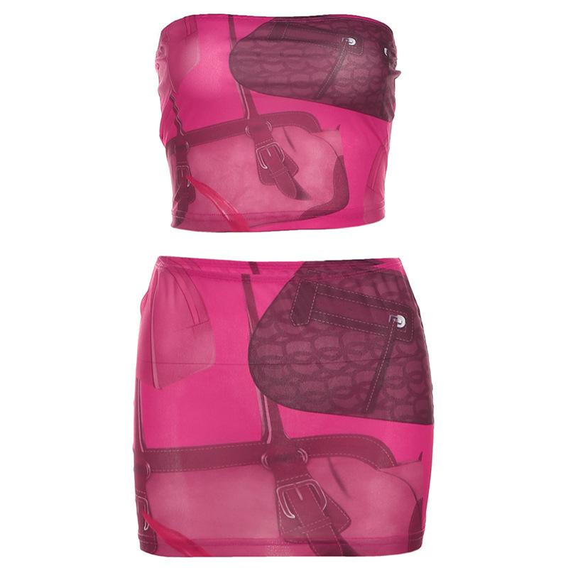 acelimosf™-Print backless tube mini skirt set