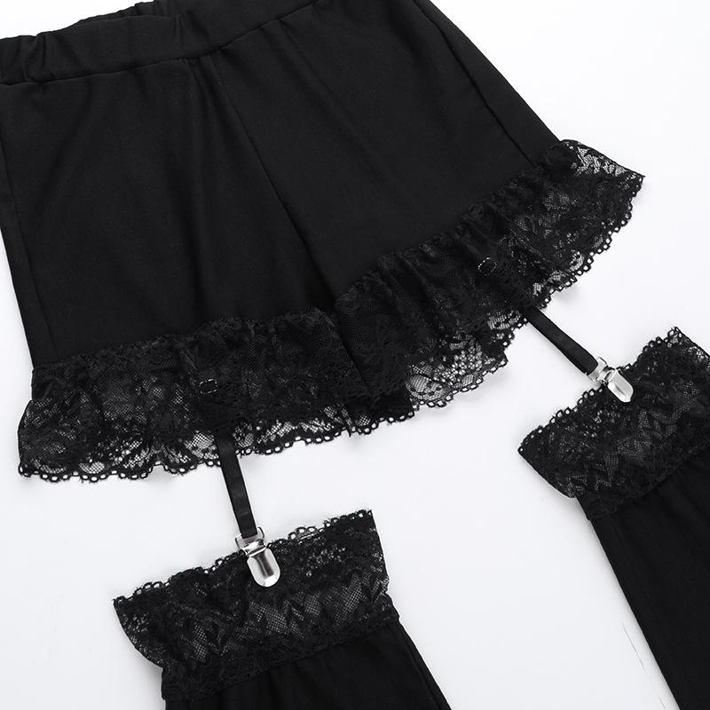 acelimosf™-Lace garter belt hollow out ruched patchwork pant