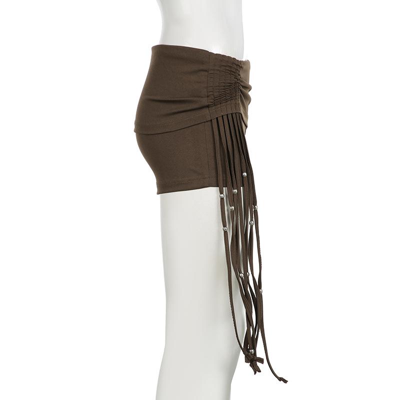 acelimosf™-Tassels beaded ruched low rise short pant