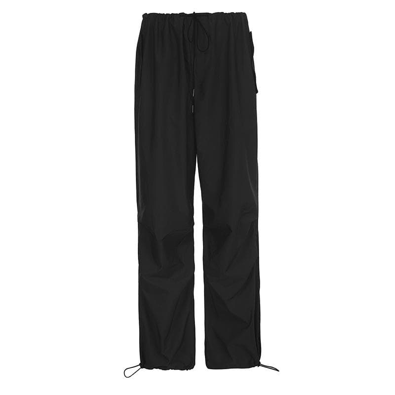 acelimosf™-Drawstring solid low rise pocket wide leg pant y2k 90s Revival Techno Fashion