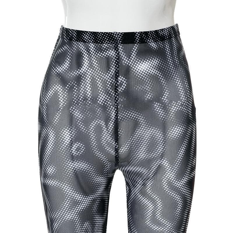 acelimosf™-Mesh see through flared print pant y2k 90s Revival Techno Fashion