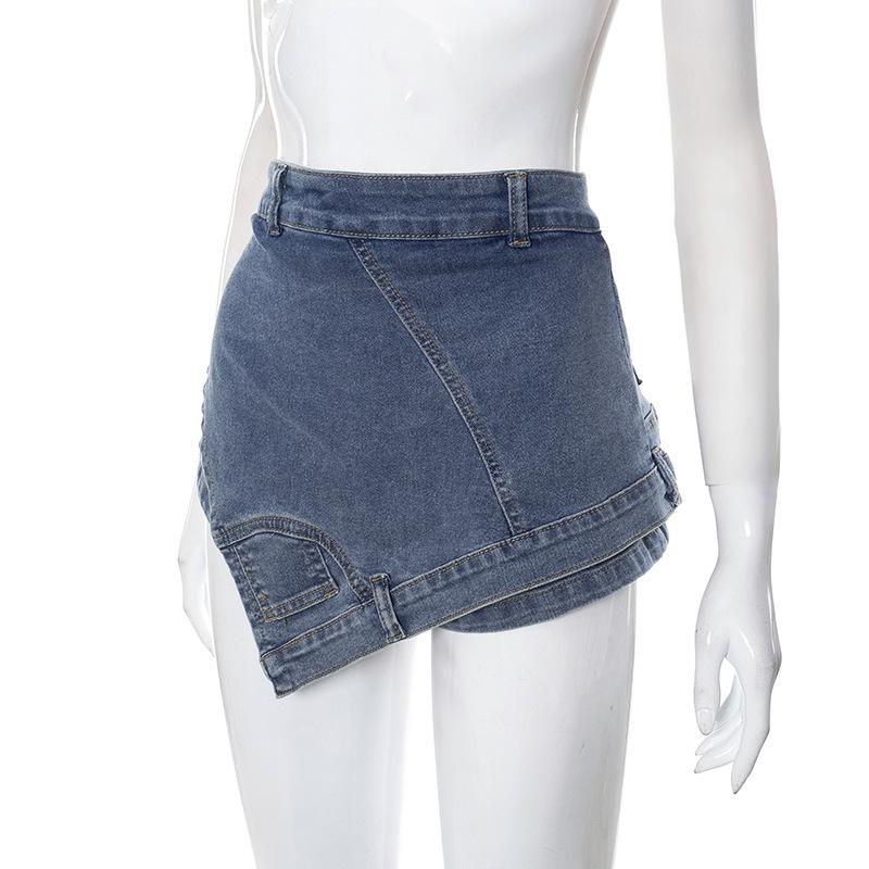 acelimosf™-Patchwork irregular stitch 2-way zip-up denim shorts y2k 90s Revival Techno Fashion