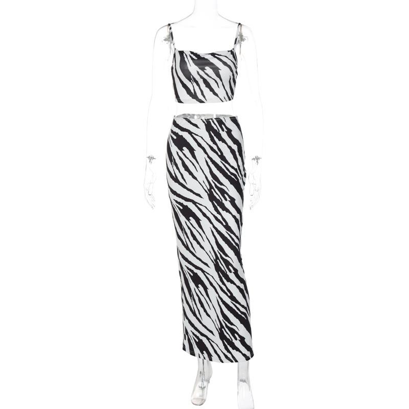 acelimosf™-Ribbed contrast square neck backless cami maxi skirt set