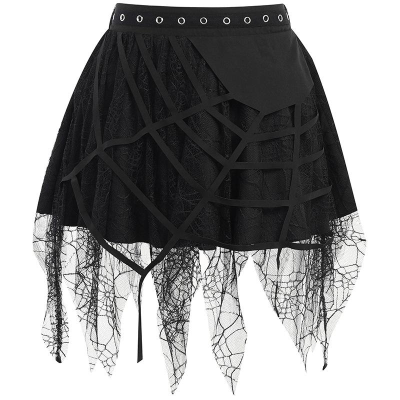 acelimosf™-Solid irregular mesh spider web pattern mini skirt y2k 90s Revival Techno Fashion