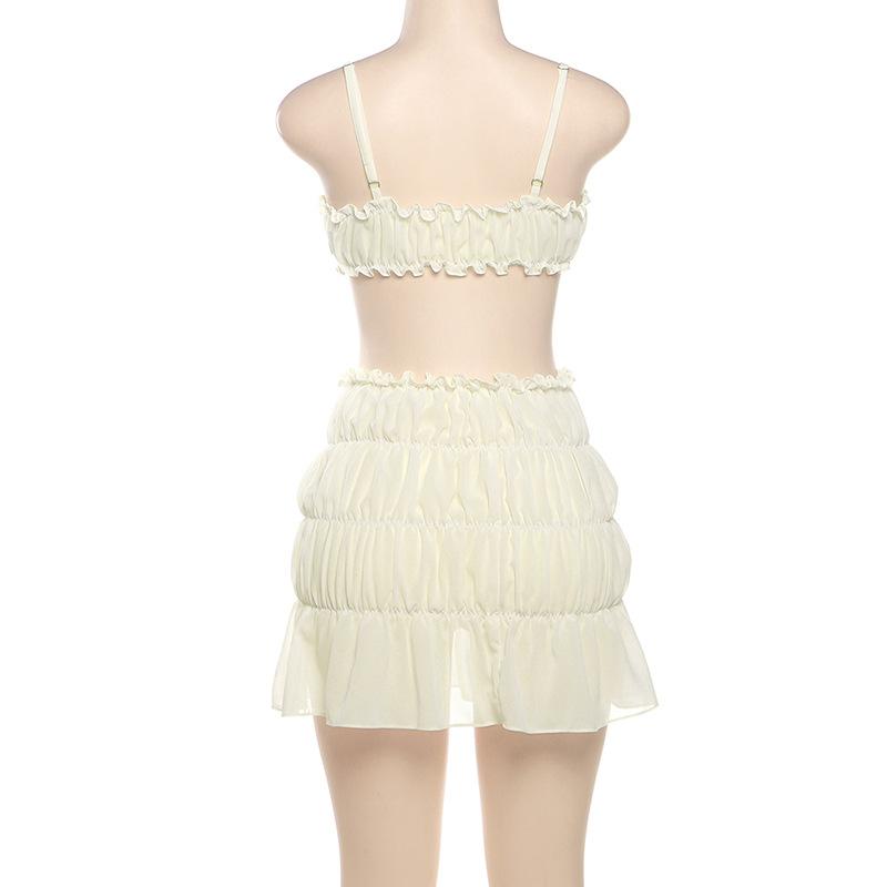 acelimosf™-Ruffle ruched solid cami mini skirt set