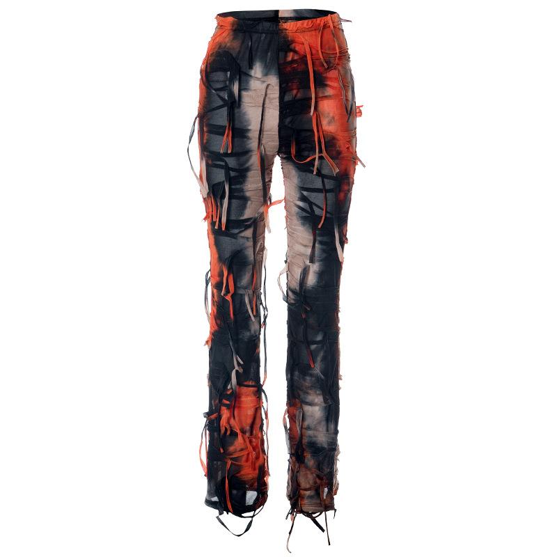 acelimosf™-Tie dye textured tassels contrast high rise pant y2k 90s Revival Techno Fashion