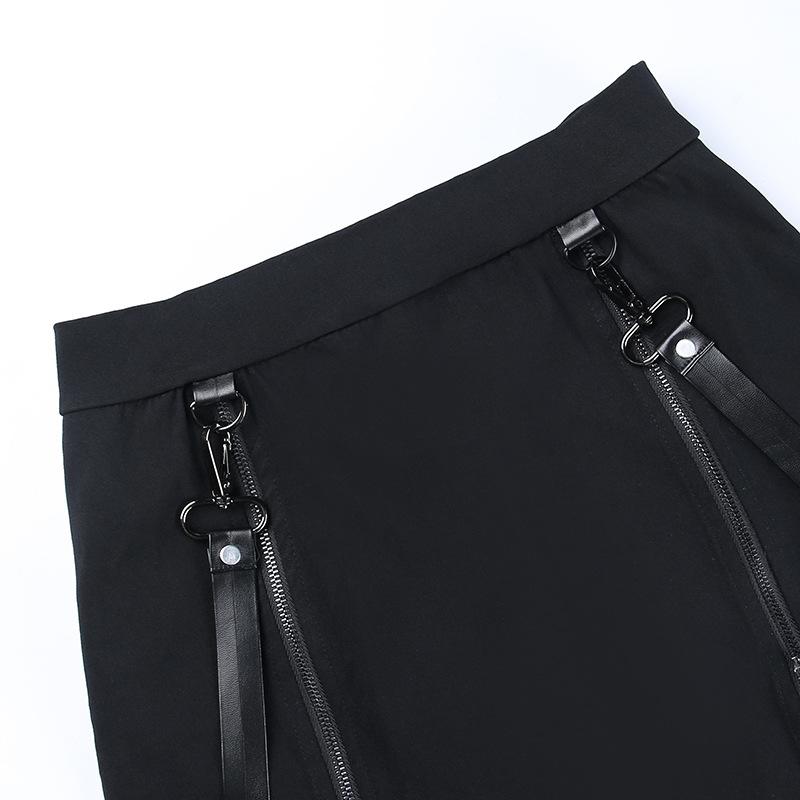 acelimosf™-Solid zip-up ribbon medium rise mini skirt y2k 90s Revival Techno Fashion