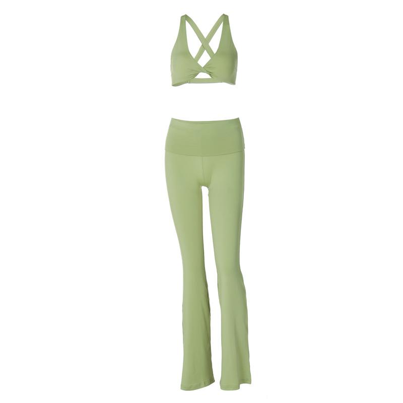 acelimosf™-Halter v neck ruched crop cross back pant set