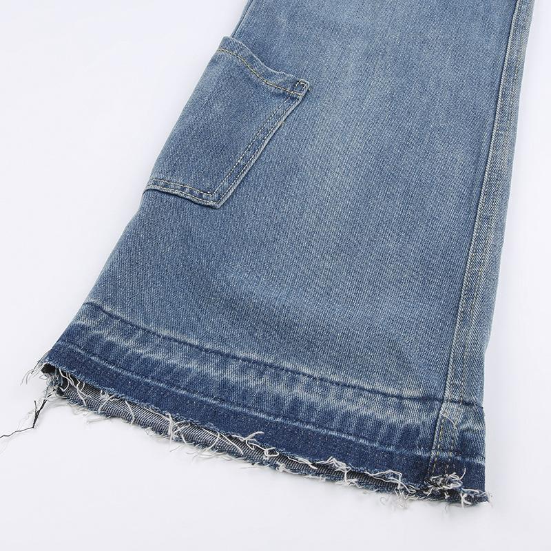 acelimosf™-Contrast star pattern raw hem pocket straight leg jeans grunge 90s Streetwear Disheveled Chic Fashion grunge 90s Streetwear Distressed Fashion