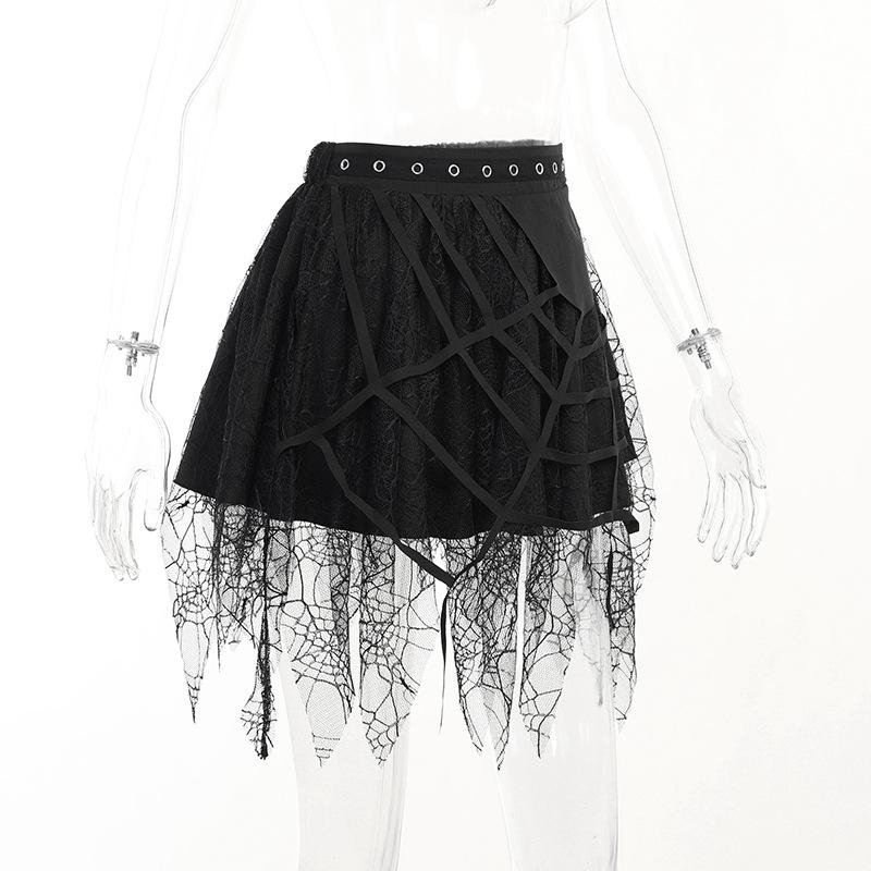 acelimosf™-Solid irregular mesh spider web pattern mini skirt y2k 90s Revival Techno Fashion