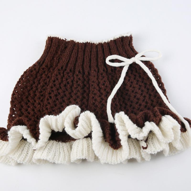 acelimosf™-Ruffle contrast crochet low rise mini skirt