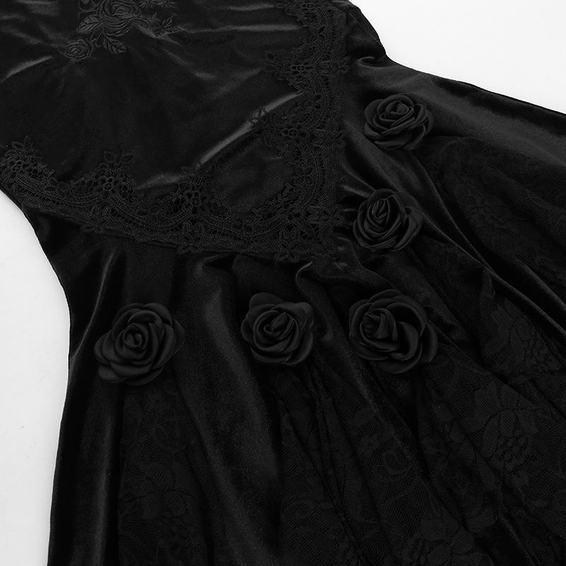 acelimosf™-Velvet embroidery flower applique lace hem ruched maxi skirt