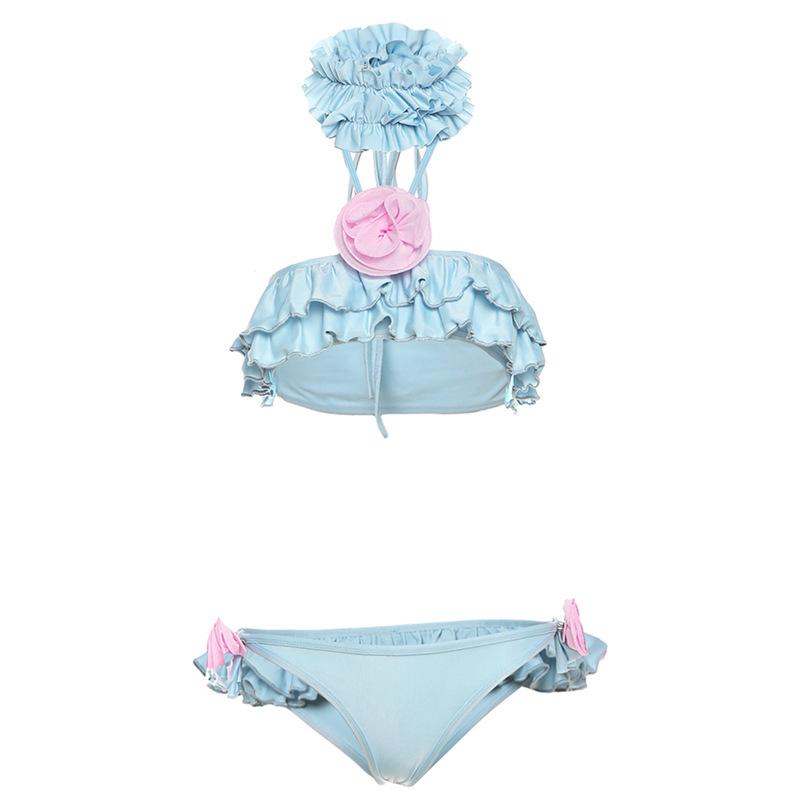 acelimosf™-Halter ruffle flower applique self tie 3 piece pant set