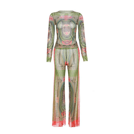 acelimosf™-Long sleeve contrast sheer mesh see through pant set cyberpunk Sci-Fi Fashion