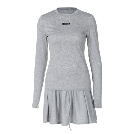 acelimosf™-Long sleeve crewneck solid mini skirt set