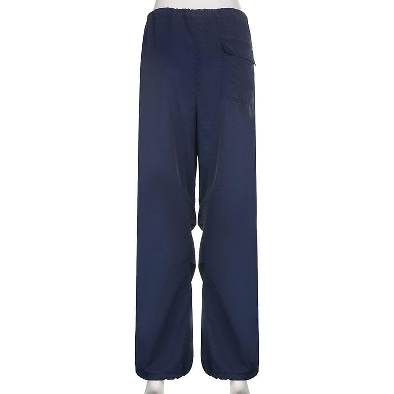 acelimosf™-Drawstring solid low rise pocket wide leg pant y2k 90s Revival Techno Fashion