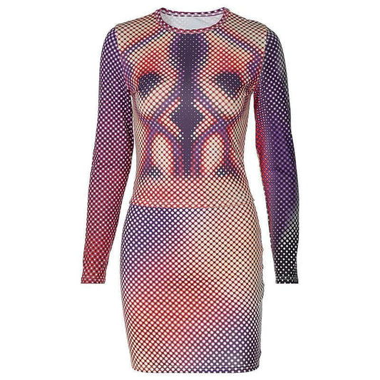 acelimosf™-Crewneck long sleeve print skirt set cyberpunk Sci-Fi Fashion