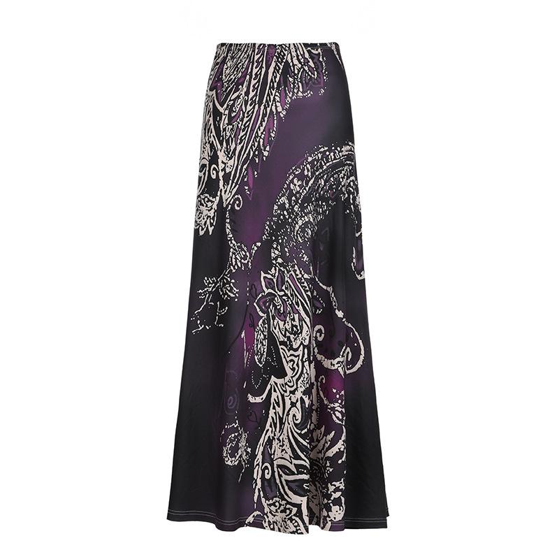 acelimosf™-Print high rise abstract contrast maxi skirt