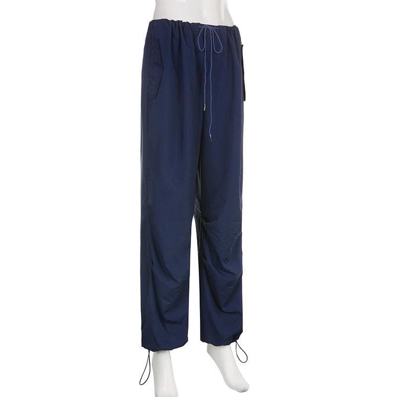 acelimosf™-Drawstring solid low rise pocket wide leg pant y2k 90s Revival Techno Fashion