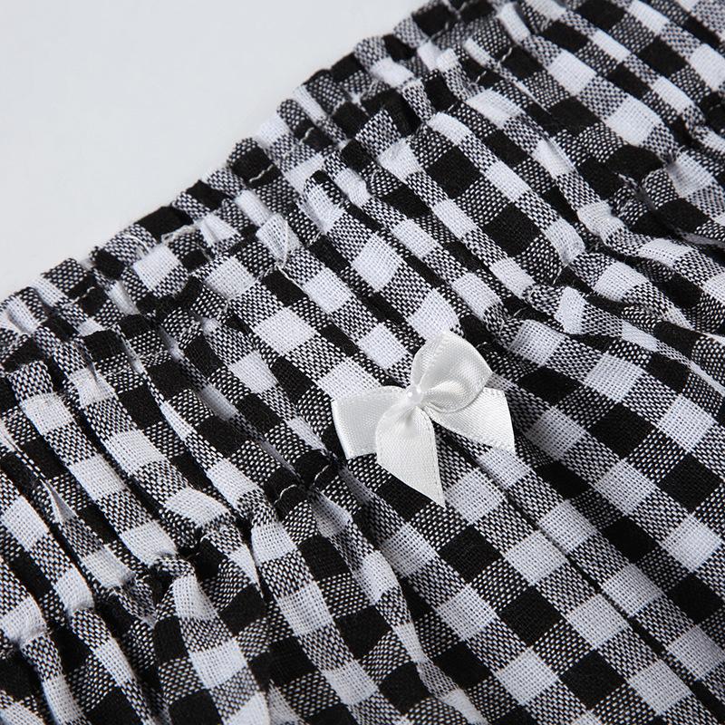 acelimosf™-Plaid print bowknot short pant