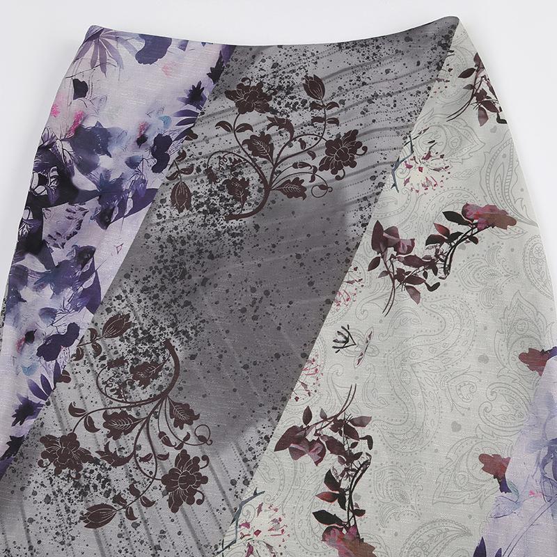 acelimosf™-Flower print contrast maxi skirt