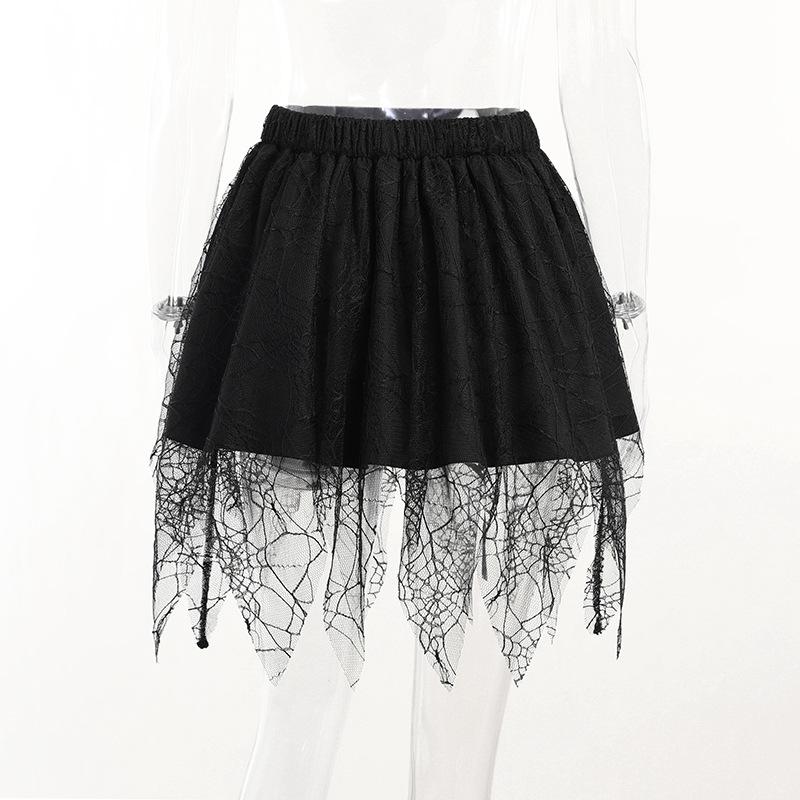 acelimosf™-Solid irregular mesh spider web pattern mini skirt y2k 90s Revival Techno Fashion