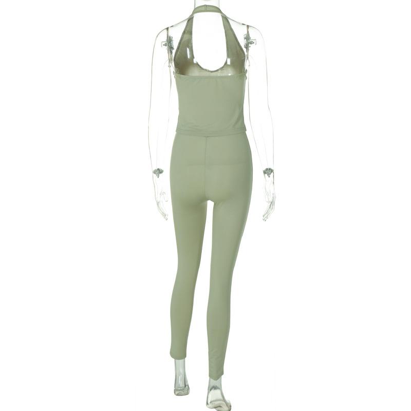 acelimosf™-Halter u neck solid backless pant set