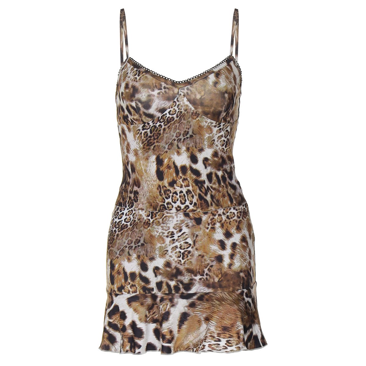 acelimosf™-Leopard print v neck lace hem ruffle cami skirt set