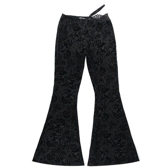 acelimosf™-Leopard print lace hem low rise pant