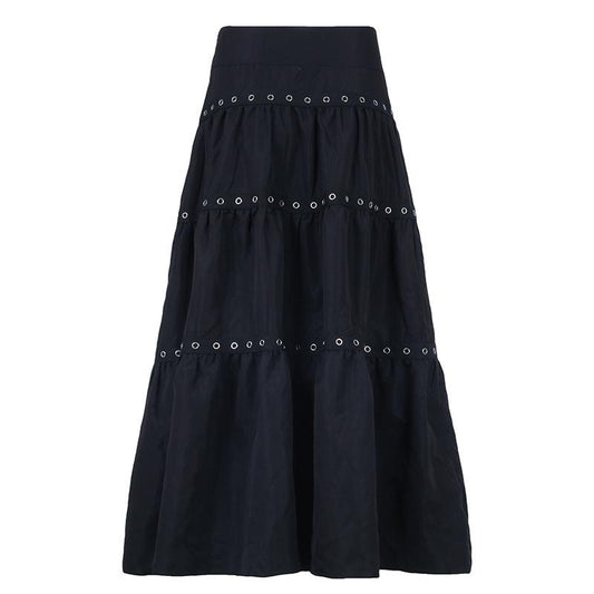 acelimosf™-Ruched patchwork solid stitch midi skirt